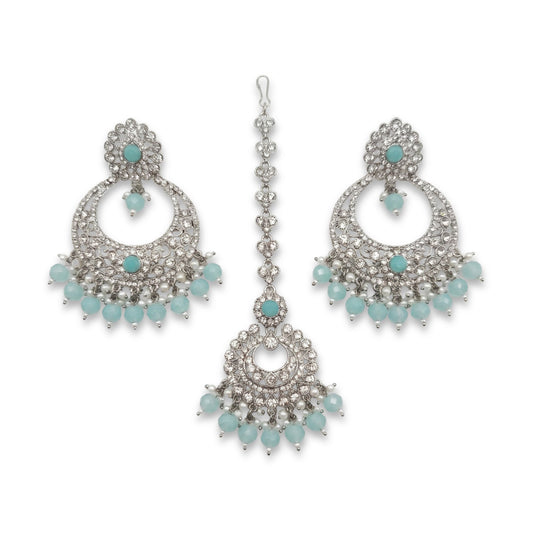 Mint Blue earrings tikka set bridal jewellery