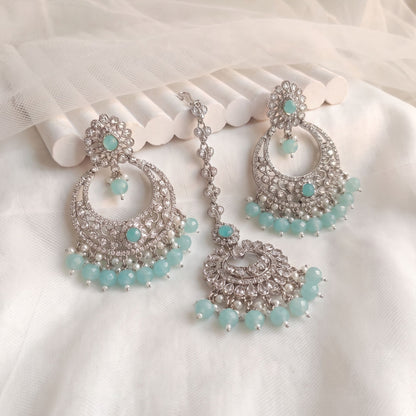 Mint Blue earrings tikka set party jewellery