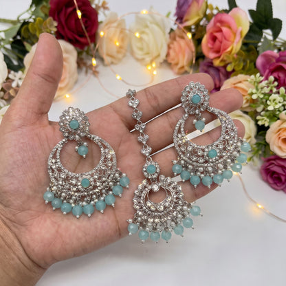 Mint Blue earrings tikka set party jewellery