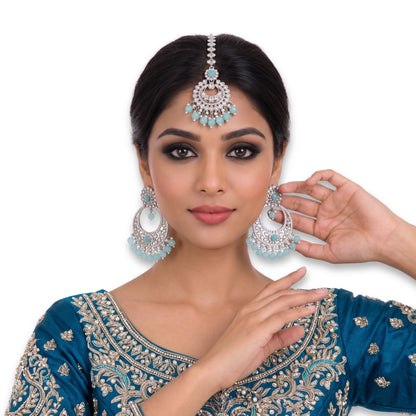 Mint Blue earrings tikka set party jewellery