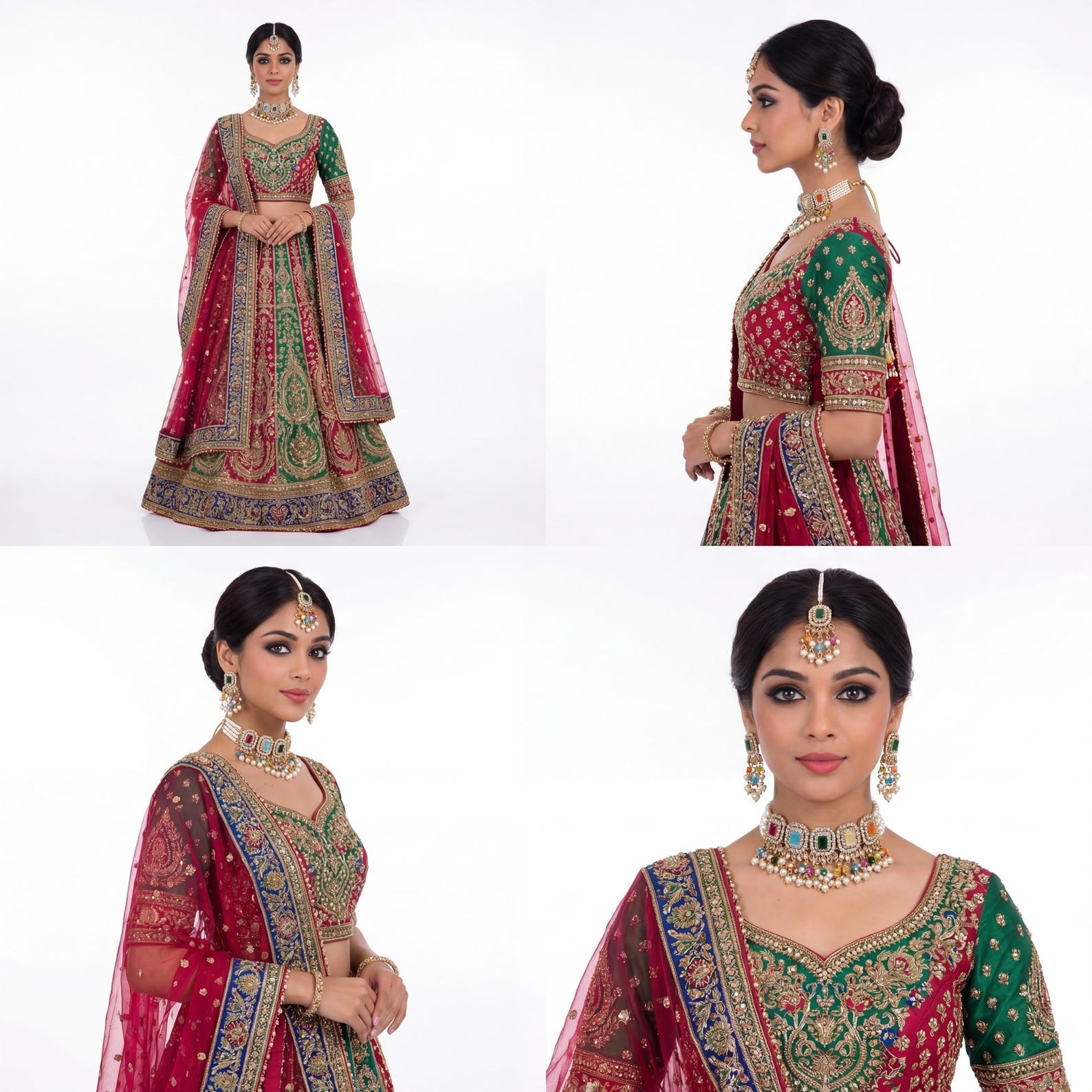 A model wearing the complete Multi Choker Necklace Set, styled for a mehndi celebration night