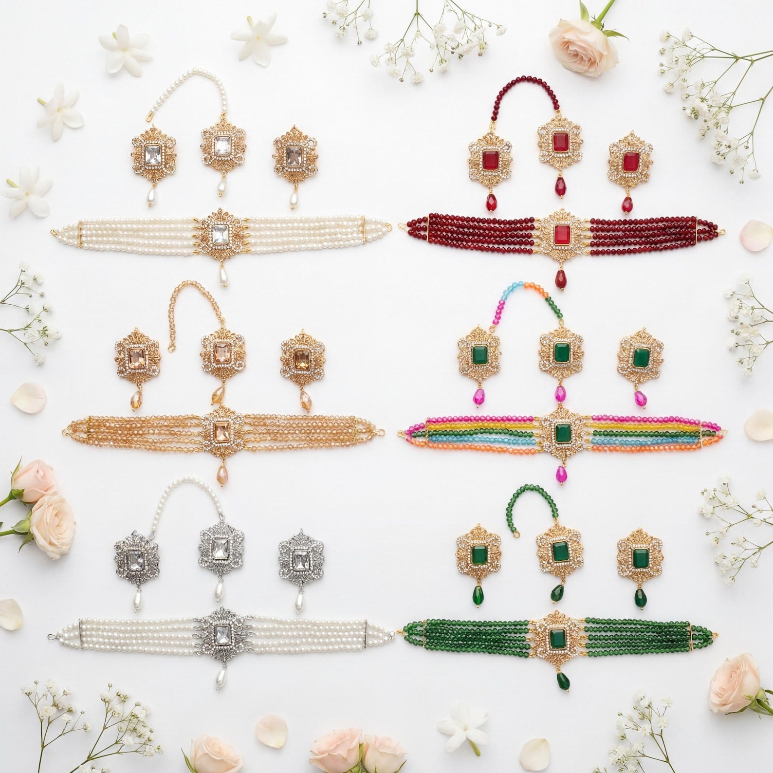 The matching earrings from the Multi Choker Set, photographed closely to show their fine detailing