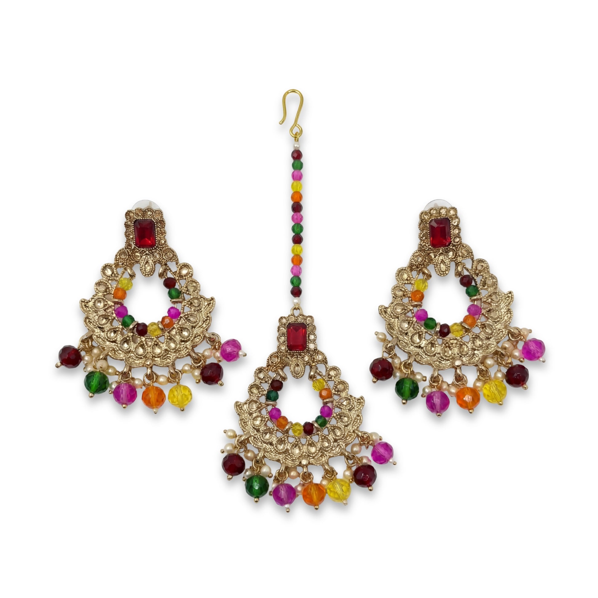Multi earrings tikka set, Pearl earrings, Indian earrings, High quality Indian jewellery. suitable for wedding and parties