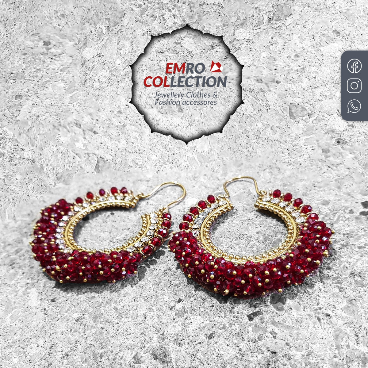 maroon chand bali earrings