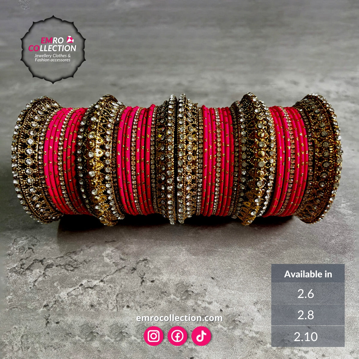 Shocking pink bridal bangles set with dark pink accents, perfect for weddings and parties, premium Indian jewelry for brides