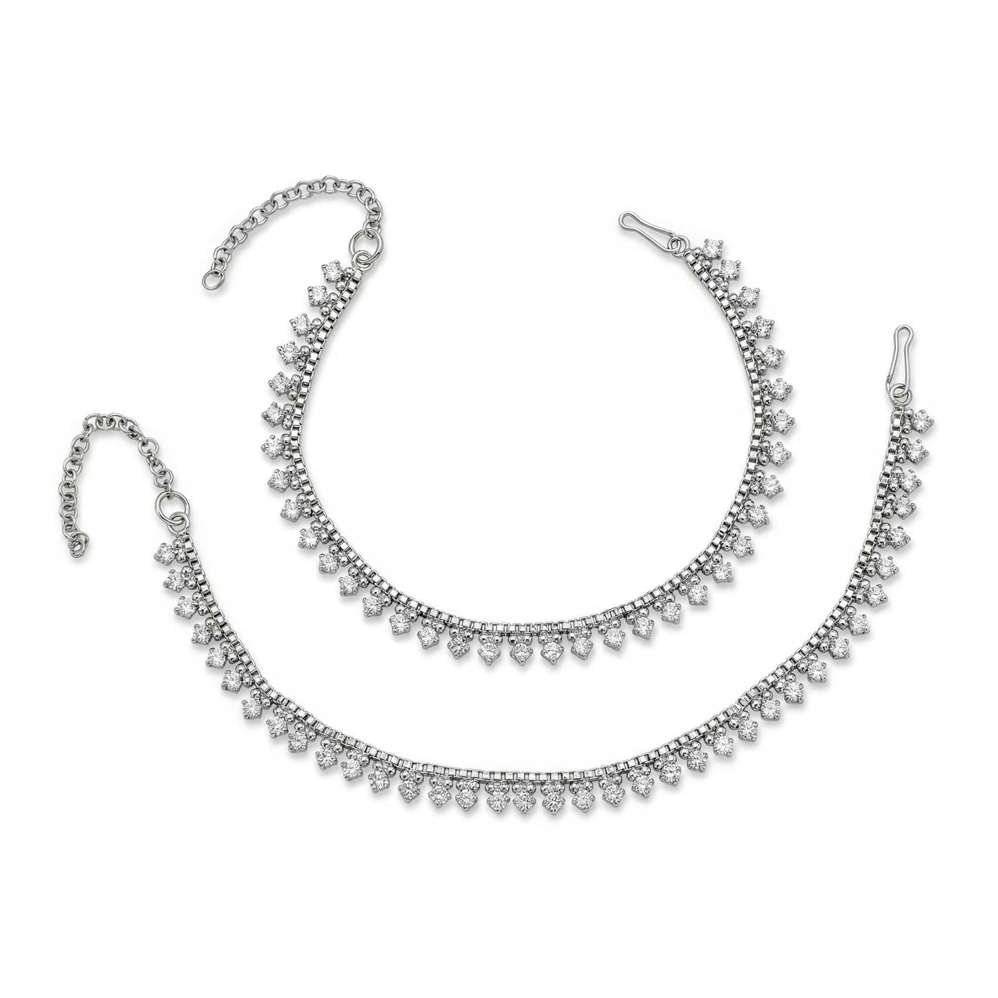 silver anklet payal traditional indian and pakistani jewellery on a white background