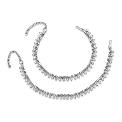 Silver anklet payal traditional Indian and Pakistani jewellery on a white background