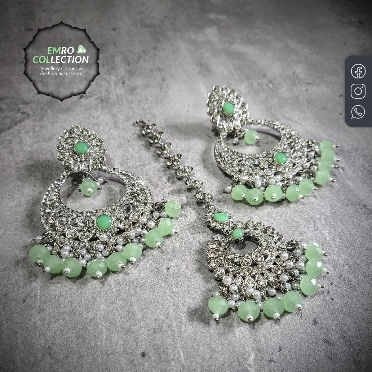 mint green earrings tikka set