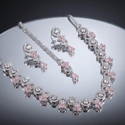 Zoomed view of the Silver and Baby Pink Necklace capturing its fine metal work and finishing