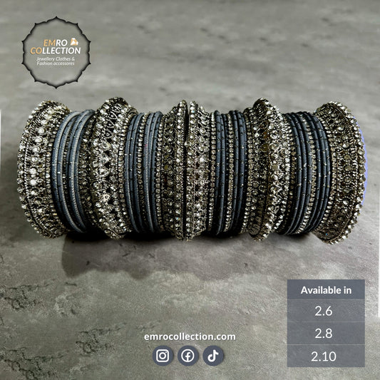 Silver and grey bangles for weddings, part of a bridal choora set, perfect for Indian brides and party occasions