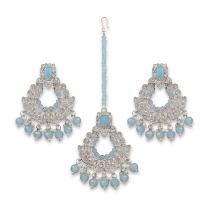 Light Blue Mang Tikka and Earrings Set for your event