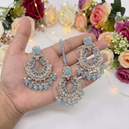 Light Blue Mang Tikka and Earrings Set for your event