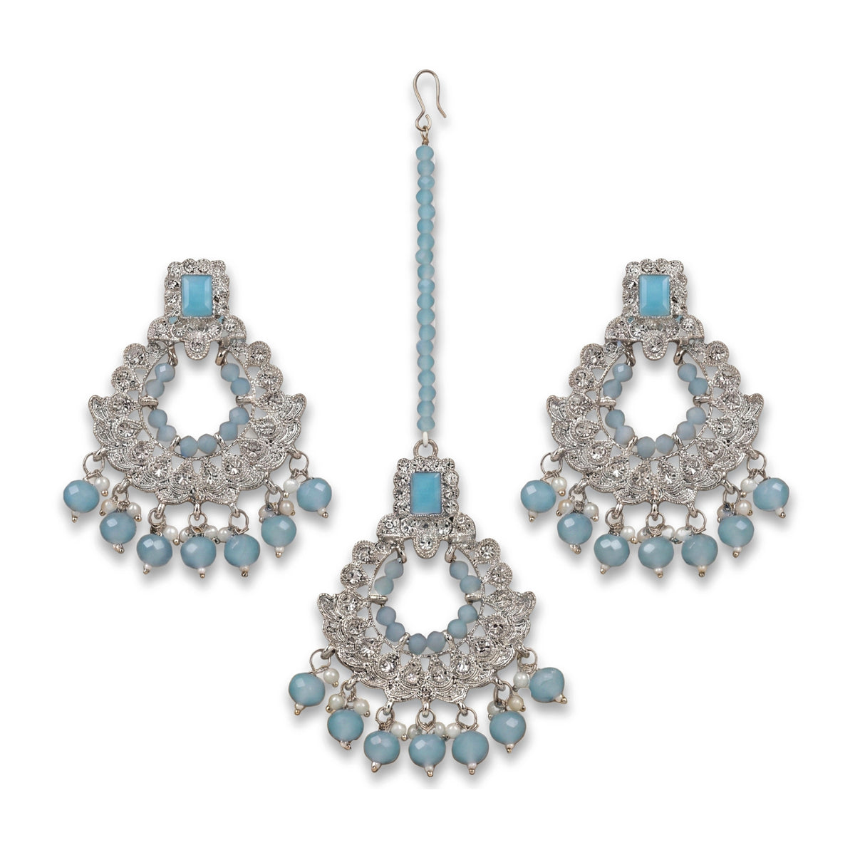 Light Blue Mang Tikka and Earrings Set for your event