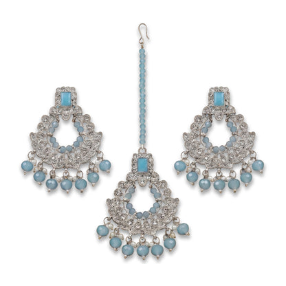 Light Blue Mang Tikka and Earrings Set for your event