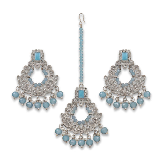 Light Blue Mang Tikka and Earrings Set for your event