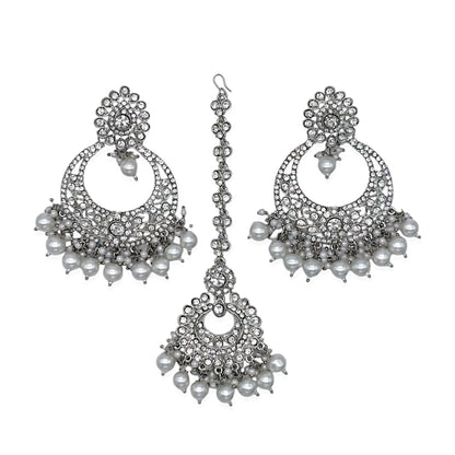 Stunning Silver Earrings and Mang Tikka Set - Indian Jewelry