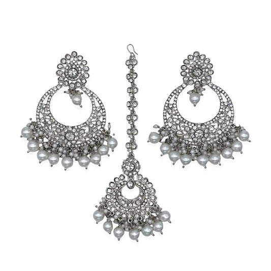 Stunning Silver Earrings and Mang Tikka Set - Indian Jewelry