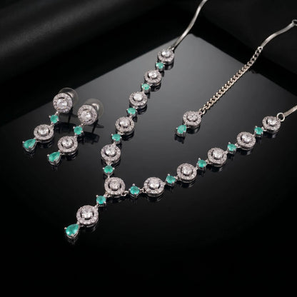 Mint Green Necklace Set styled elegantly on a mannequin for a wedding and party jewellery look
