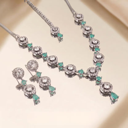 Mint Green Necklace Set styled elegantly on a mannequin for a wedding and party jewellery look