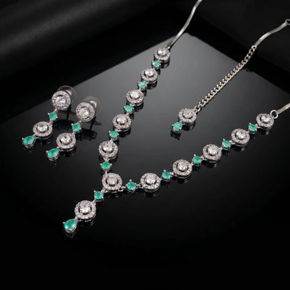 Mint Green Necklace Set styled elegantly on a mannequin for a wedding and party jewellery look