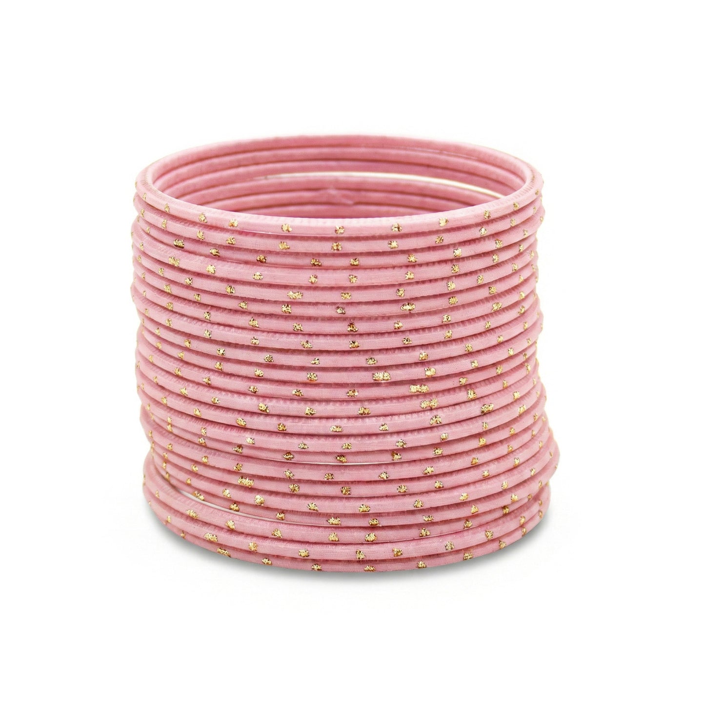 model wearing baby pink bangles on wrist showing elegant slim stack in pakistani bridal jewellery style indian jewellery