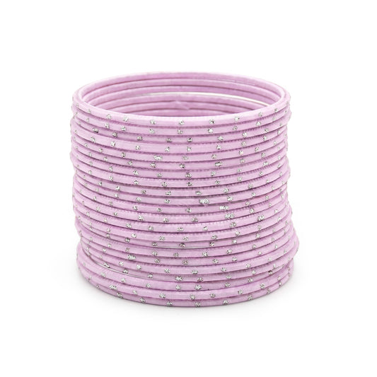Baby pink bangles with silver dots collection showing traditional churi set perfect for weddings and festive Indian jewellery indian jewellery