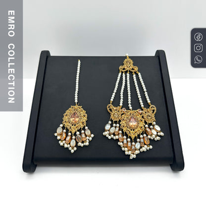 Pakistani bridal champagne jhoomar tikka