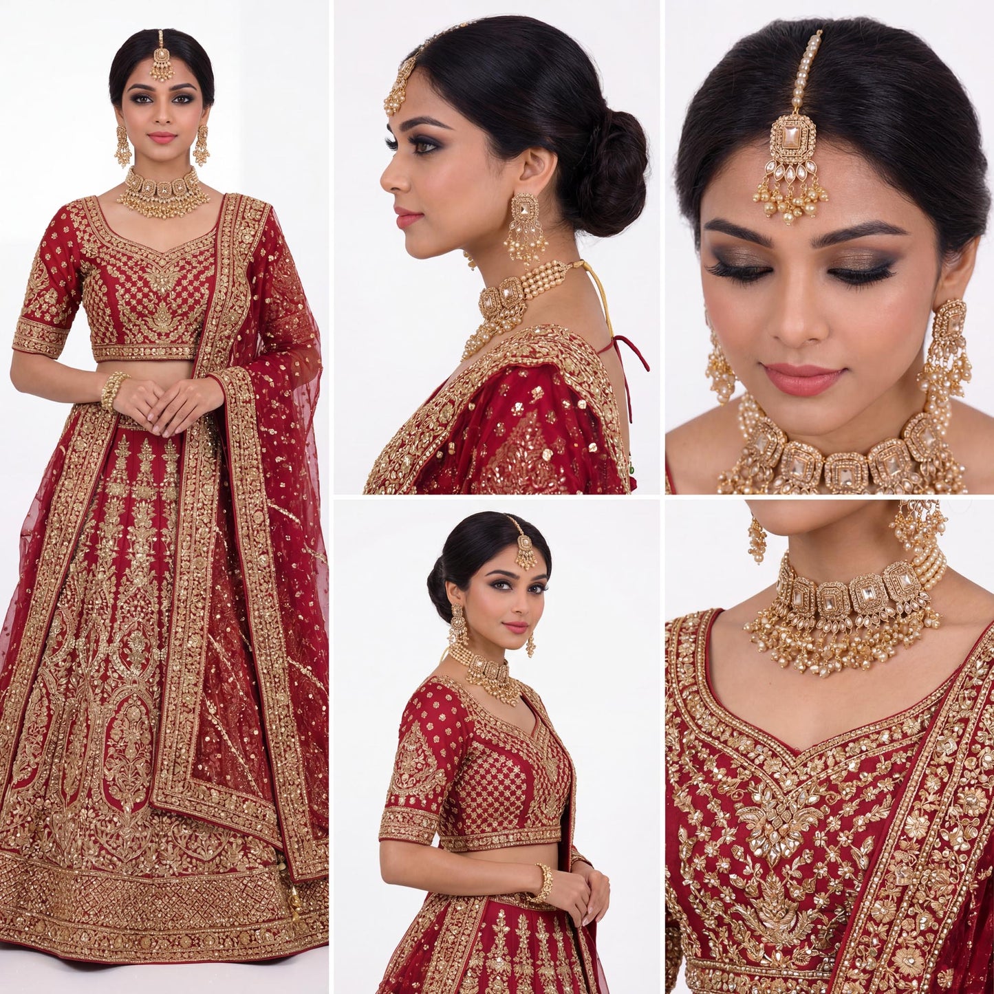 model wearing a simple golden choker set with matching earrings and maang tikka – pakistani jewellery