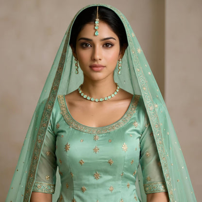 Mint green Choker Necklace Set with Earrings & Tikka | Indian Bridal Jewellery | Wedding Jewellery | Adjustable Choker