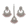 Silver Baby Pink Chand Bali Earrings with Maang Tikka Indian Jewellery