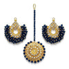 Navy Blue Chand Bali Earrings with Maang Tikka | Pakistani Jewellery