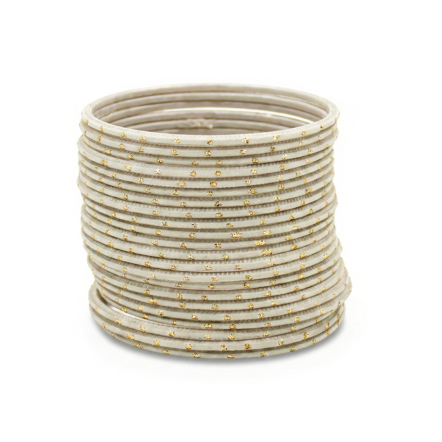 close-up of off-white bangles with golden dots highlighting polished finish and refined pakistani bridal jewellery craftsmanship indian jewellery