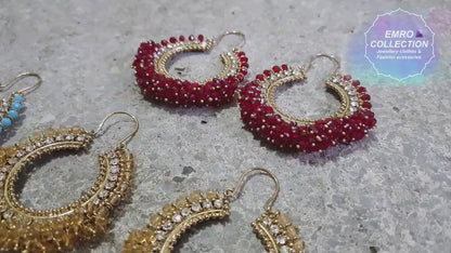 Maroon earrings, hoop earrings, Pakistani earrings, High quality Pakistani jewellery. suitable for wedding and parties