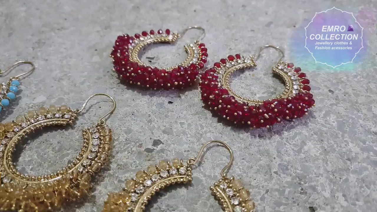 Maroon earrings, hoop earrings, Pakistani earrings, High quality Pakistani jewellery. suitable for wedding and parties