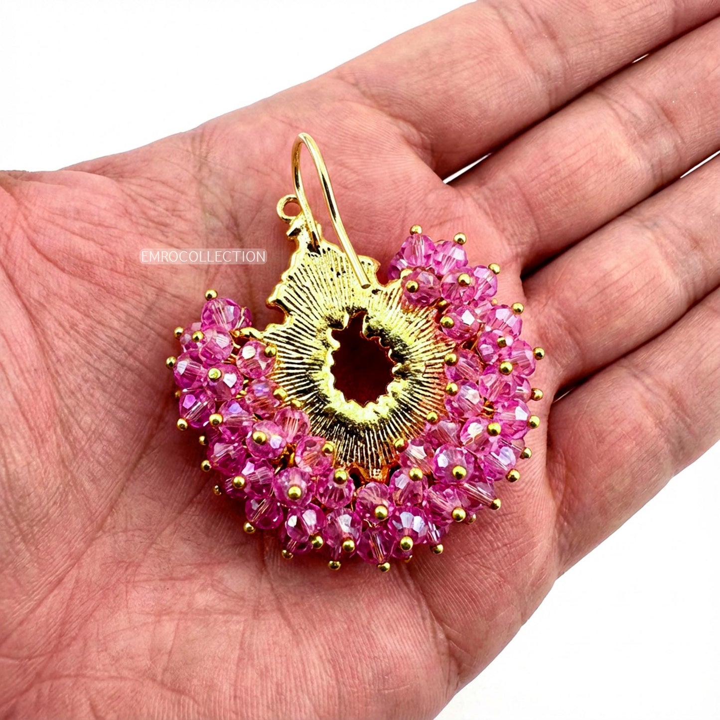 shocking pink chand bali earrings back view