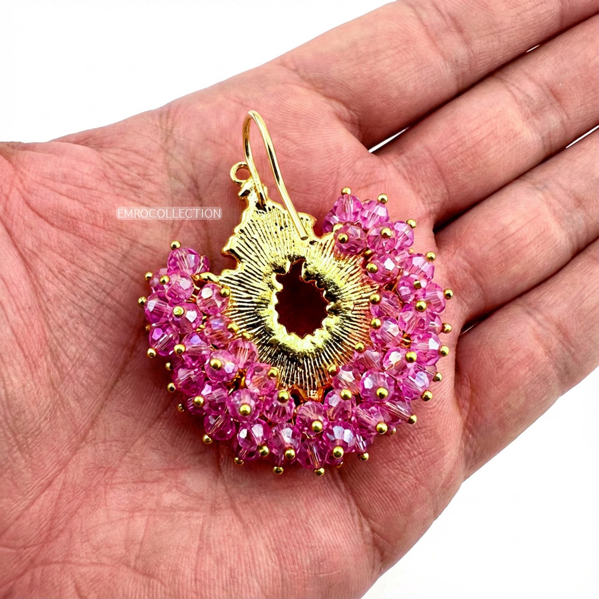shocking pink chand bali earrings back view