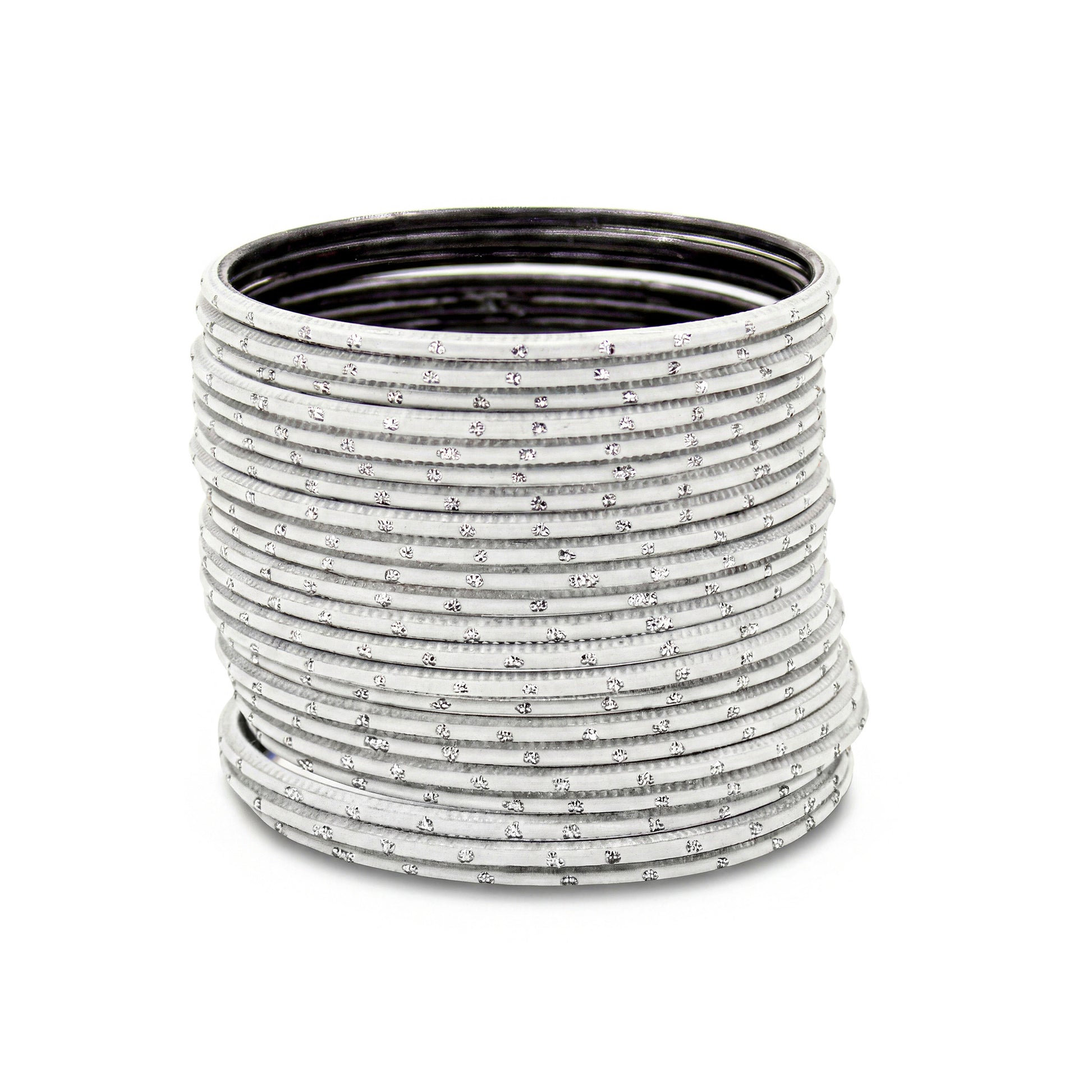 Close-up of white bangles with silver dots stack highlighting polished finish and bridal Indian jewellery craftsmanship indian jewellery