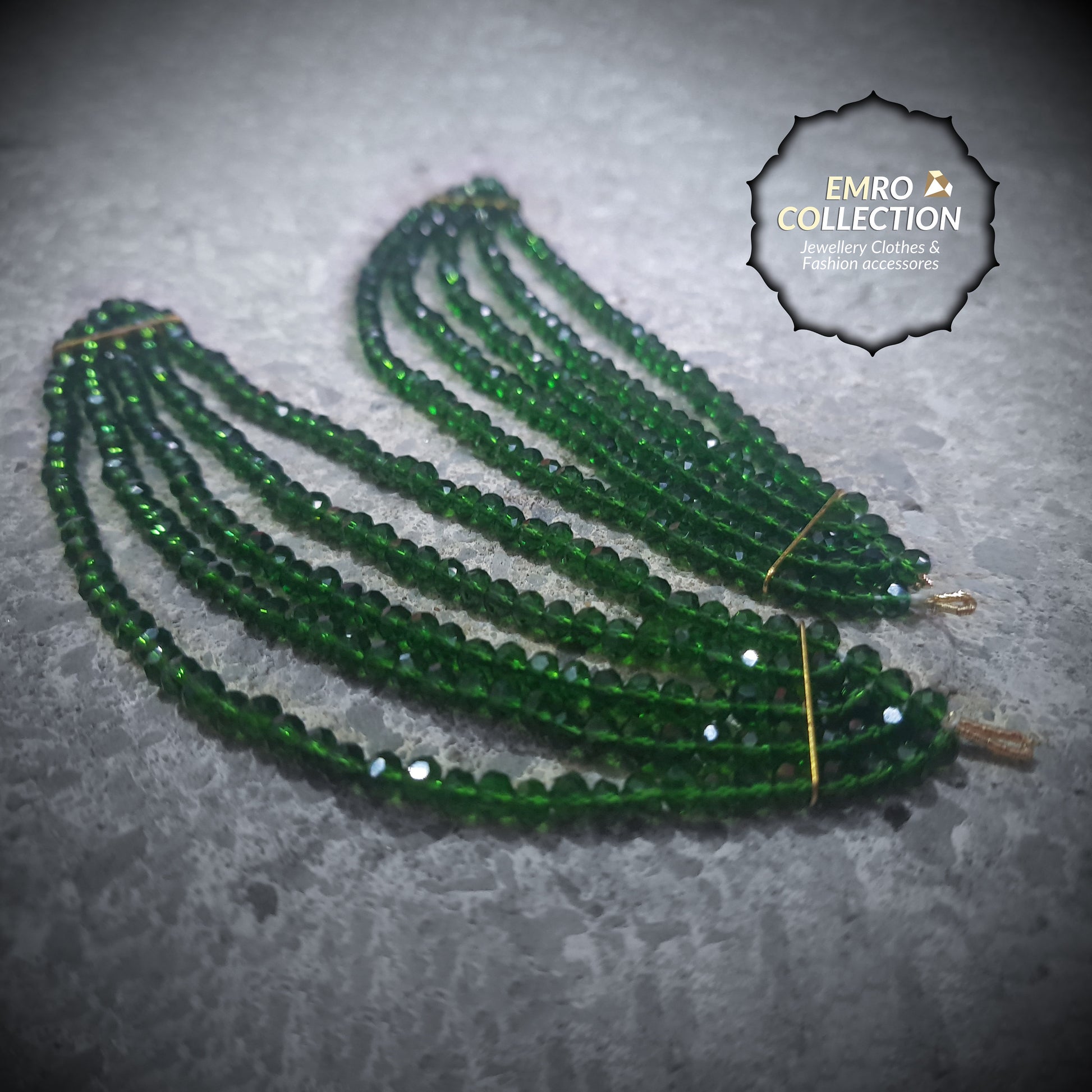 Saharay earrings featuring green crystal beads and a detachable Kaan chain, ideal for traditional Indian and Pakistani events