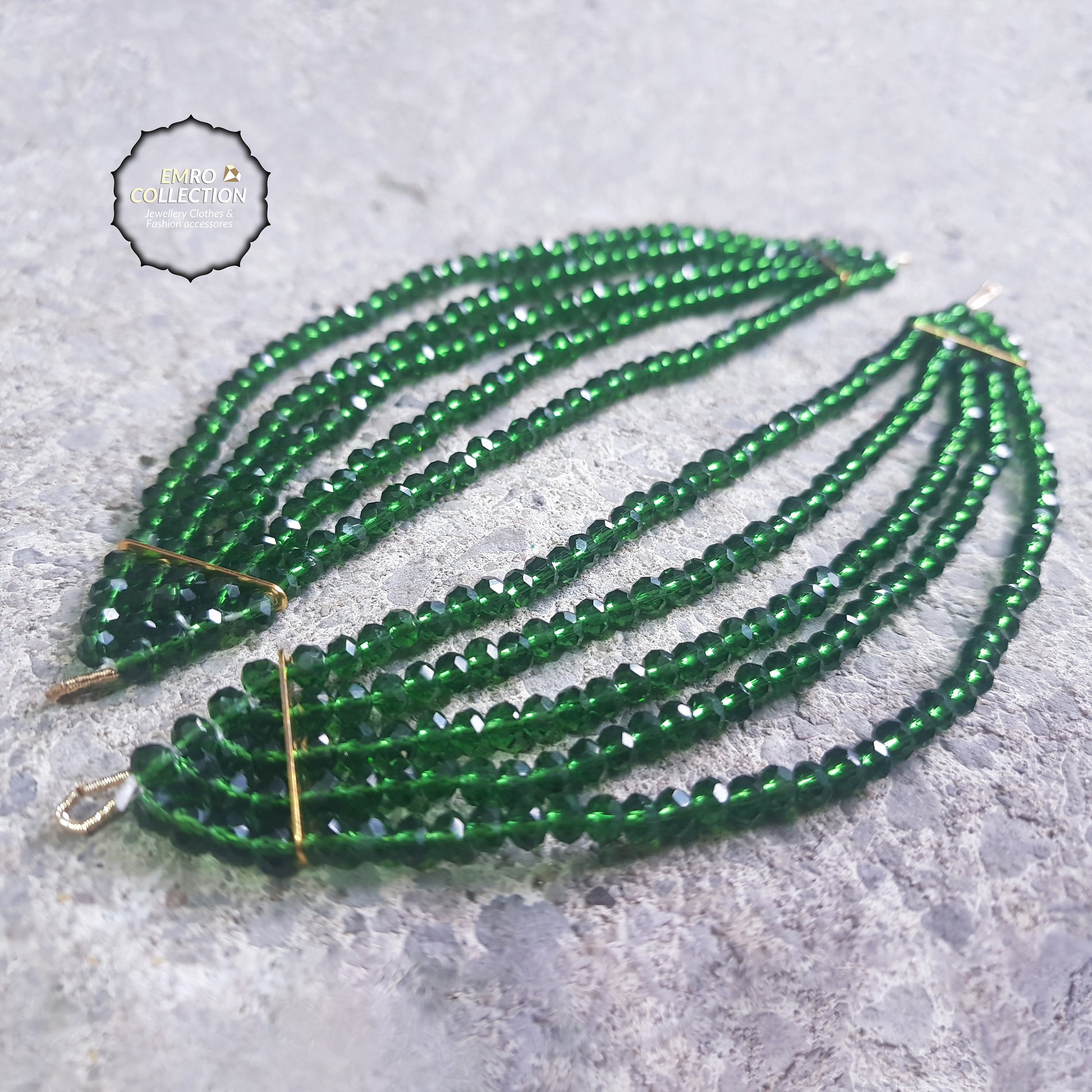 Green crystal Saharay earrings with a detachable 6-inch Kaan chain, ideal for Indian and Pakistani traditional jewelry