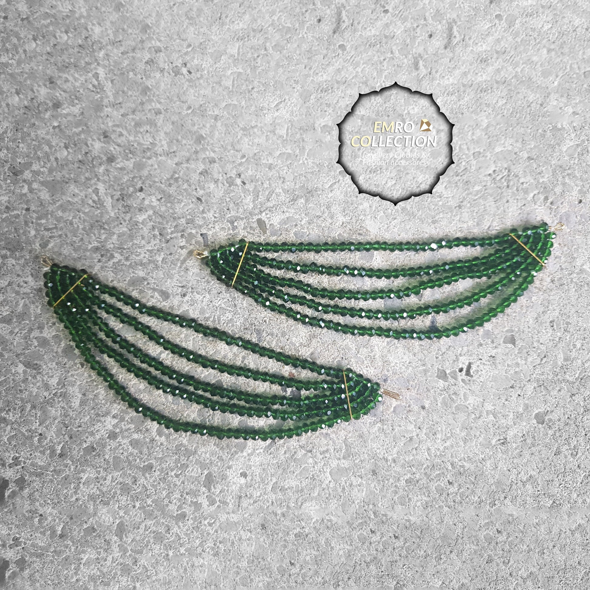 Festive green crystal Saharay earrings with a detachable Kaan chain, suited for Indian and Pakistani celebrations