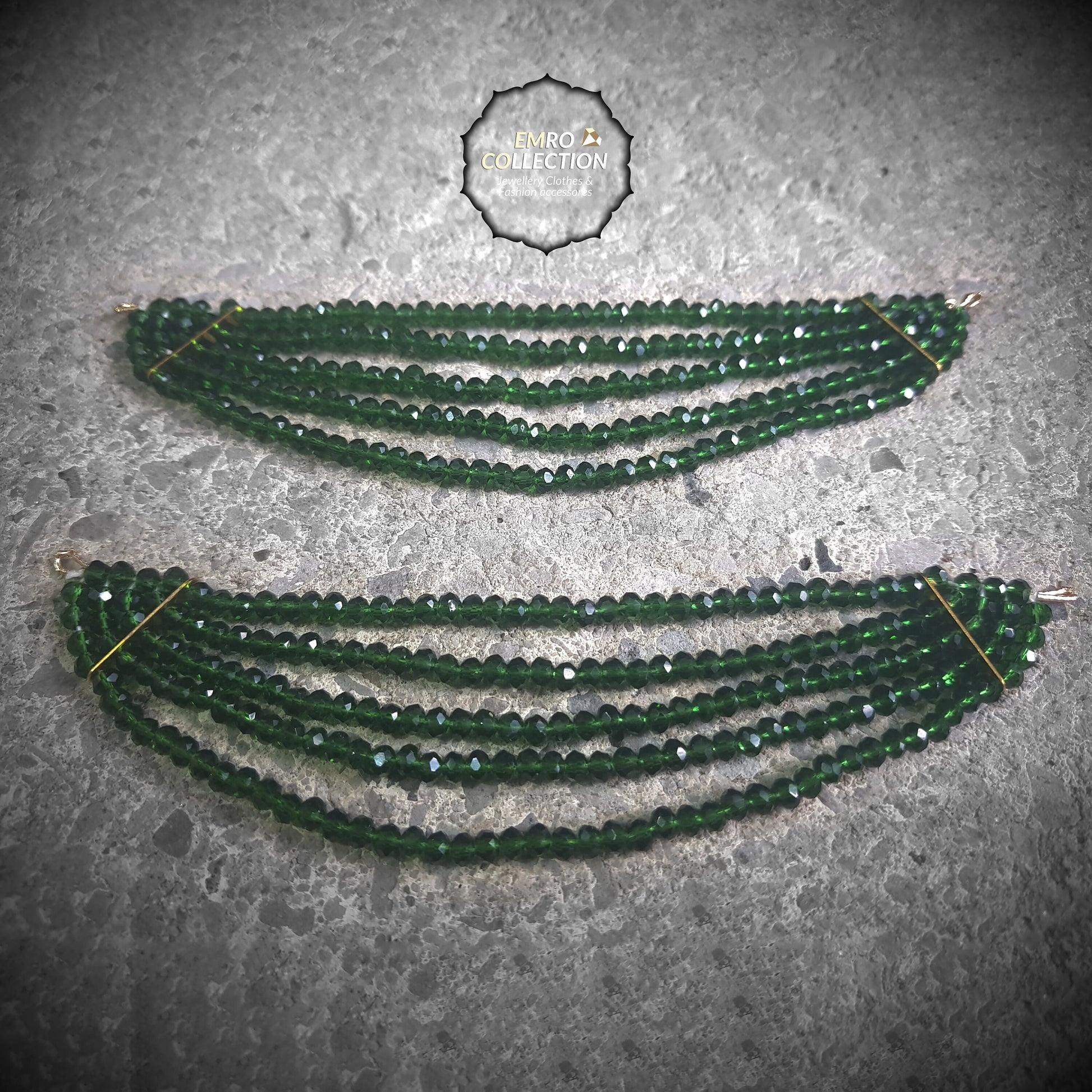 Stylish green crystal Saharay earrings with a detachable Kaan chain, perfect for Indian and Pakistani festive jewelry