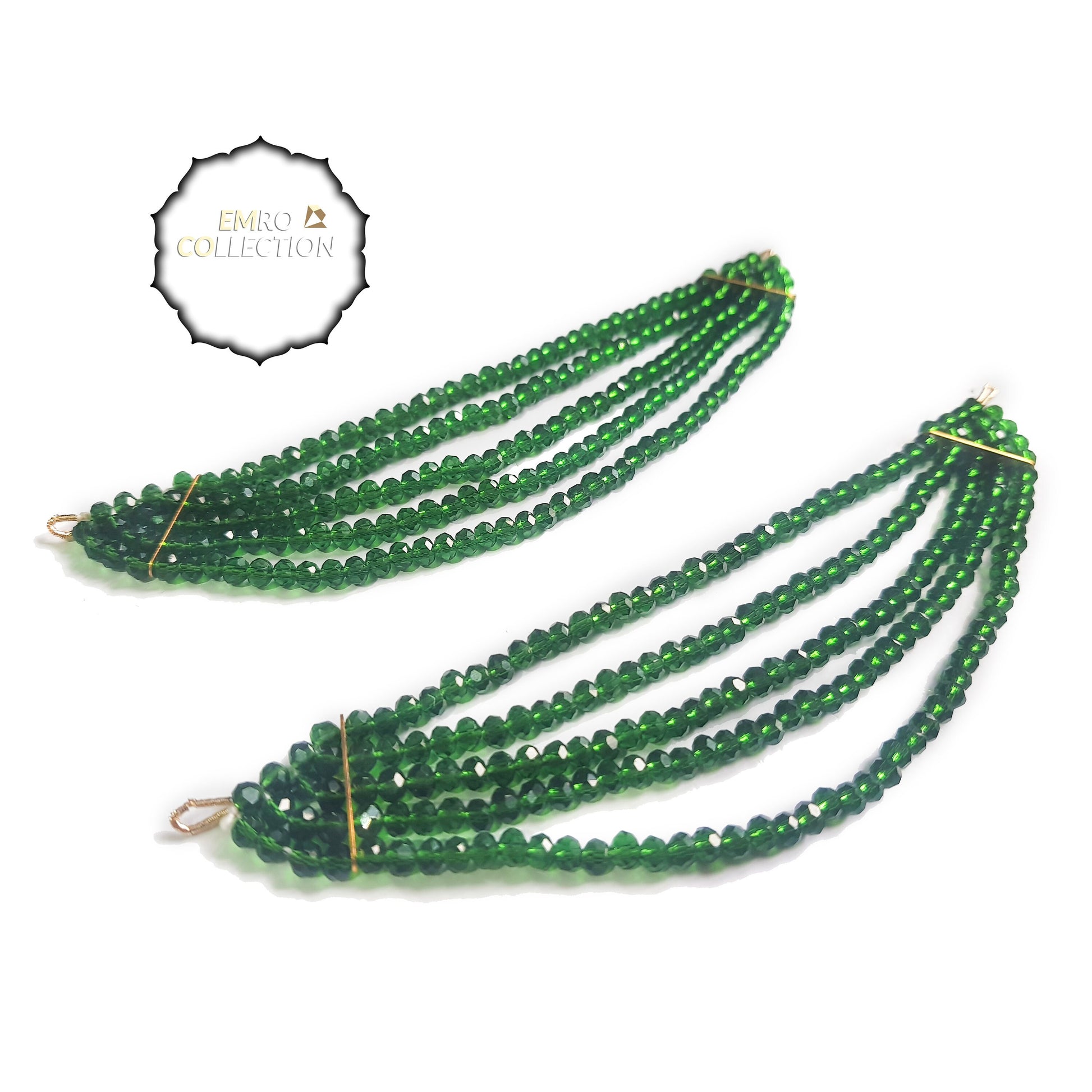 Crystal Saharay earrings in green, featuring a 6-inch detachable Kaan chain, ideal for traditional Indian and Pakistani attire