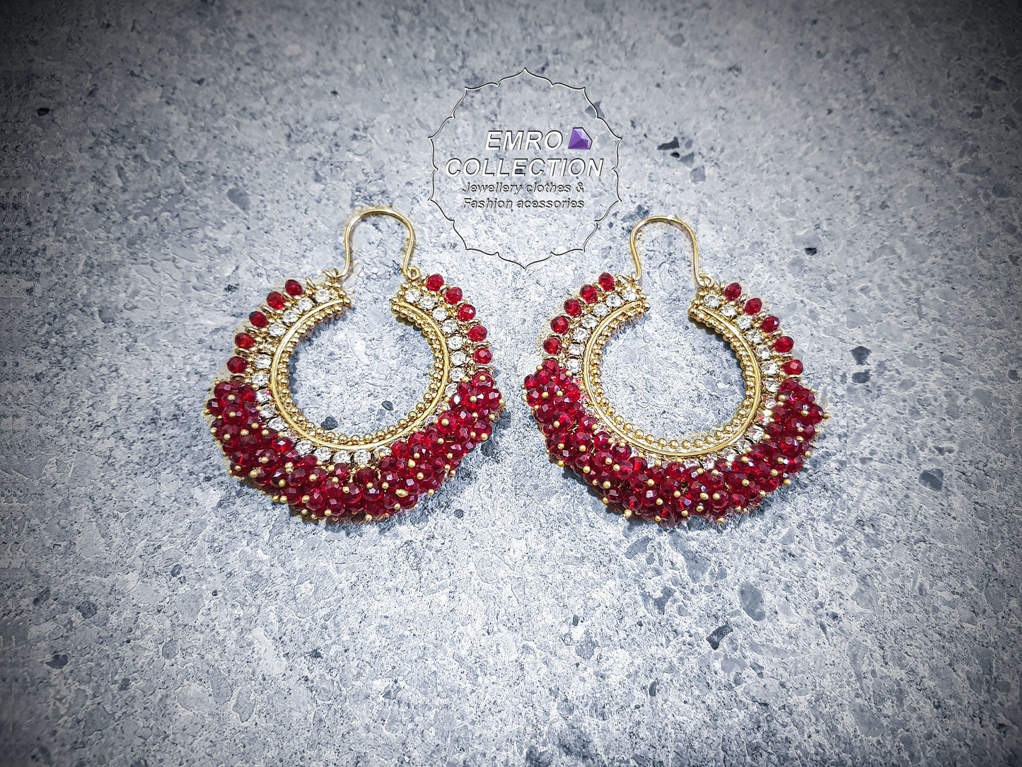maroon earrings, hoop earrings, pakistani earrings, high quality pakistani jewellery. suitable for wedding and parties