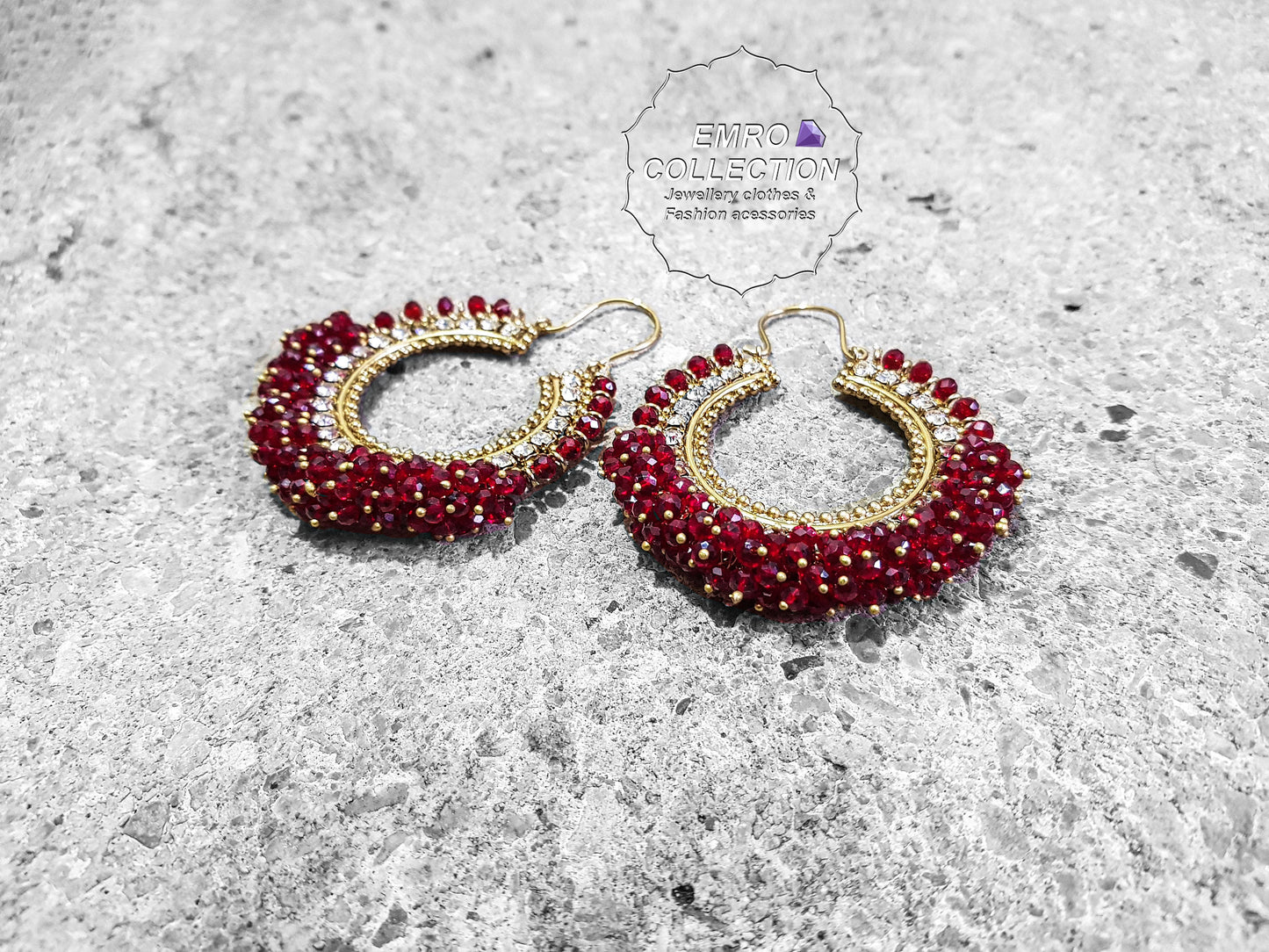 maroon earrings, hoop earrings, pakistani earrings, high quality pakistani jewellery. suitable for wedding and parties