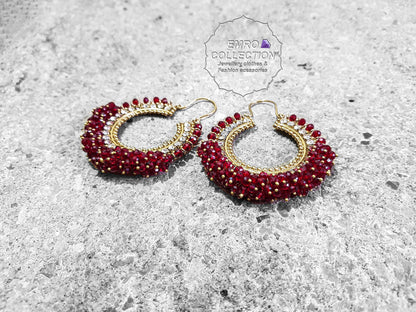 Maroon earrings, hoop earrings, Pakistani earrings, High quality Pakistani jewellery. suitable for wedding and parties