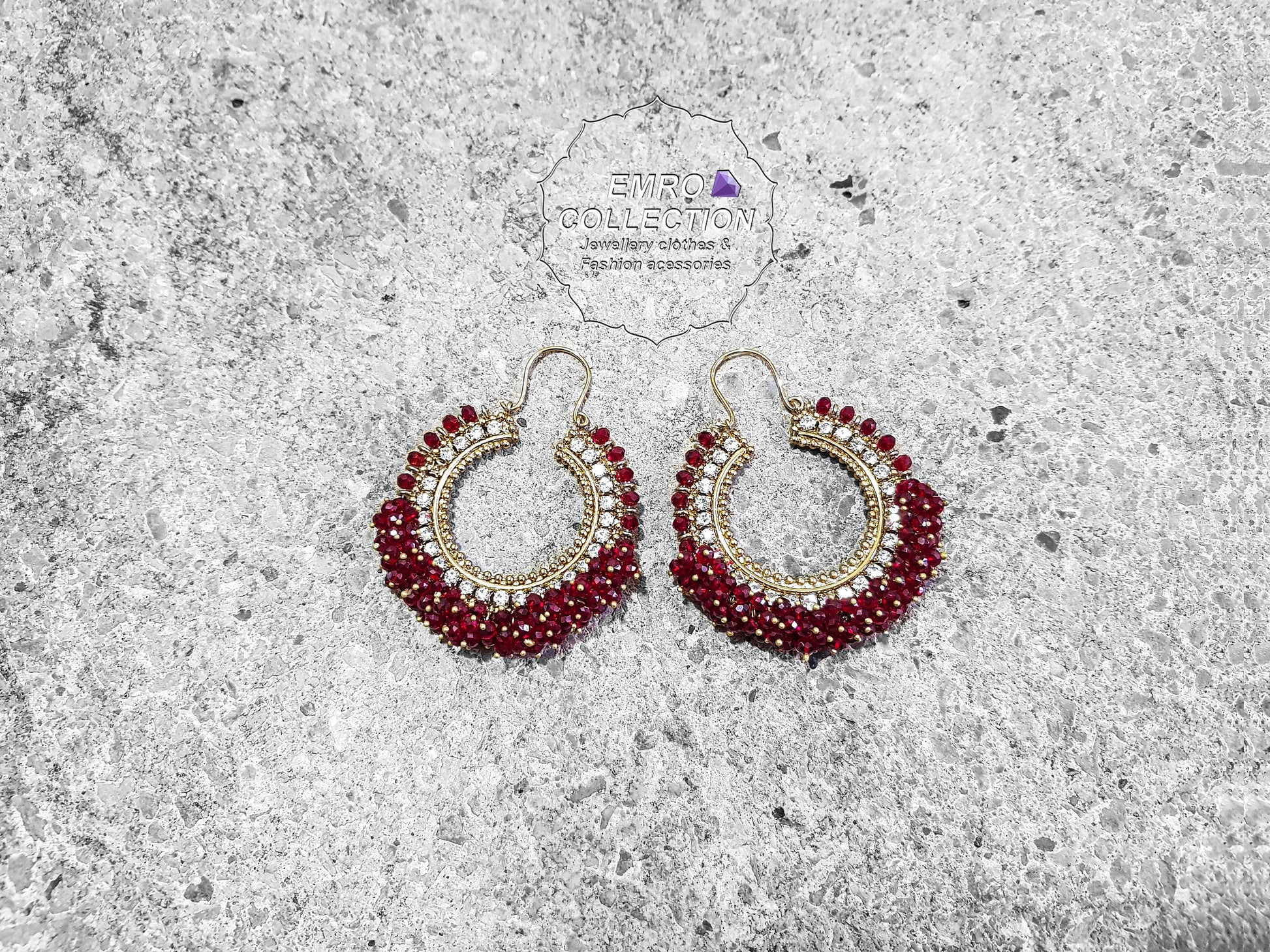 Maroon earrings, hoop earrings, Pakistani earrings, High quality Pakistani jewellery. suitable for wedding and parties