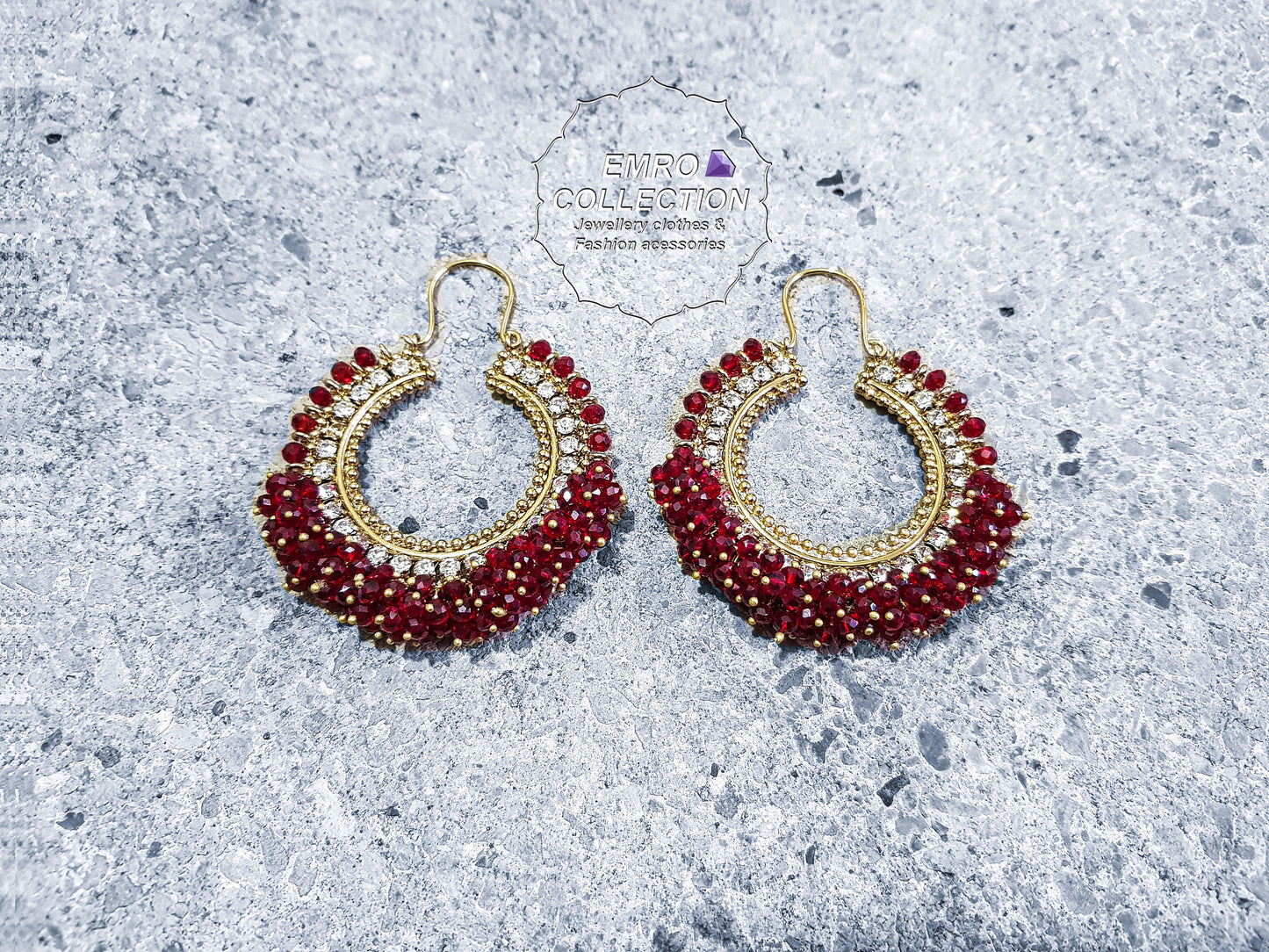 maroon earrings, hoop earrings, pakistani earrings, high quality pakistani jewellery. suitable for wedding and parties