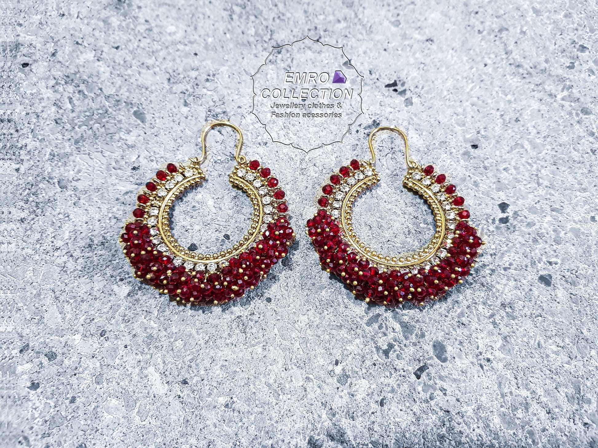 Maroon earrings, hoop earrings, Pakistani earrings, High quality Pakistani jewellery. suitable for wedding and parties