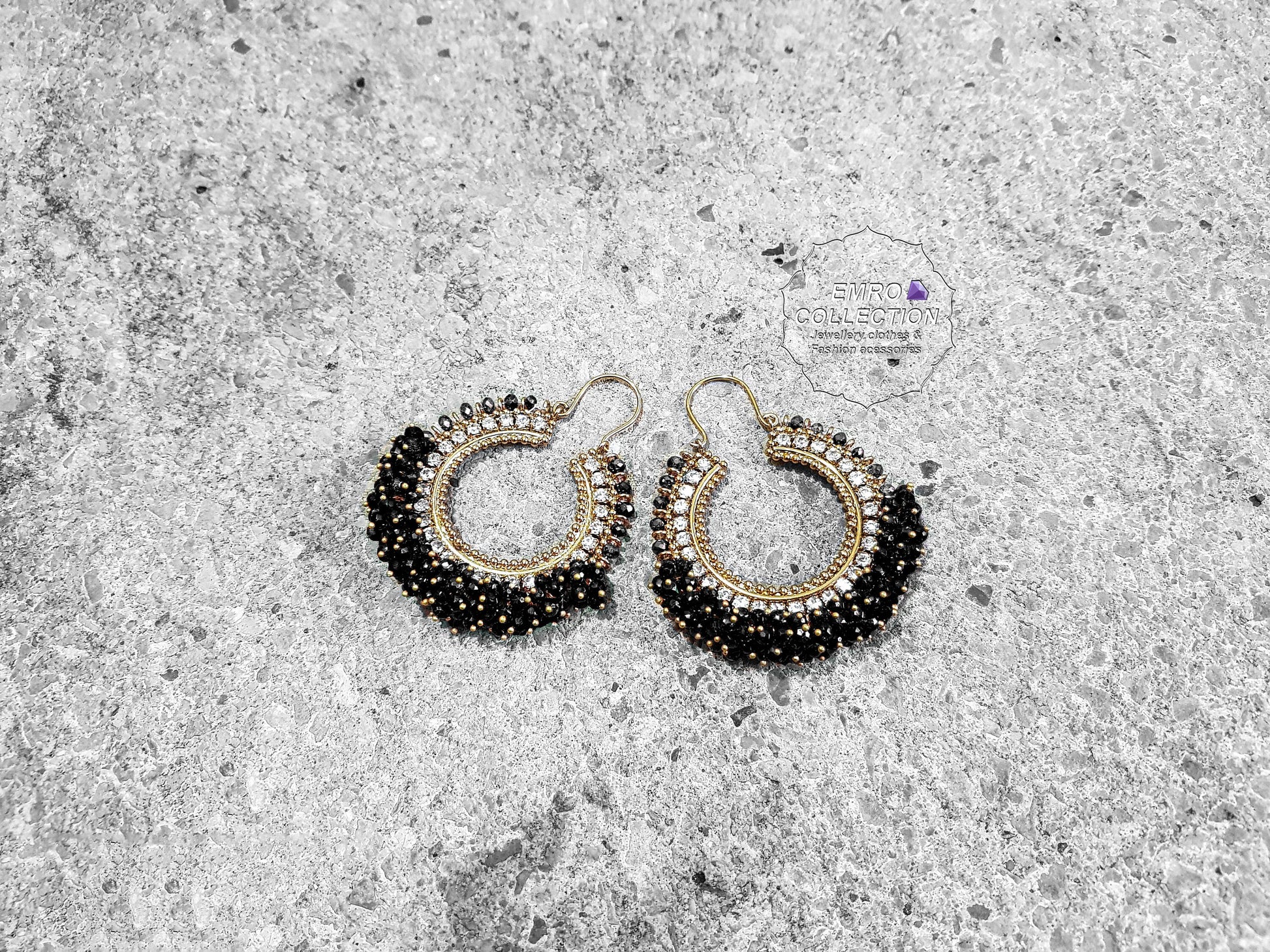 Black earrings, hoop earrings, Pakistani earrings, High quality Pakistani jewellery. suitable for weddings and parties