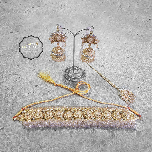 Pink choker, Party choker set with Earrings and a matching tikka – Pakistani jewellery, Kundan jewellery, Bollywood jewellery